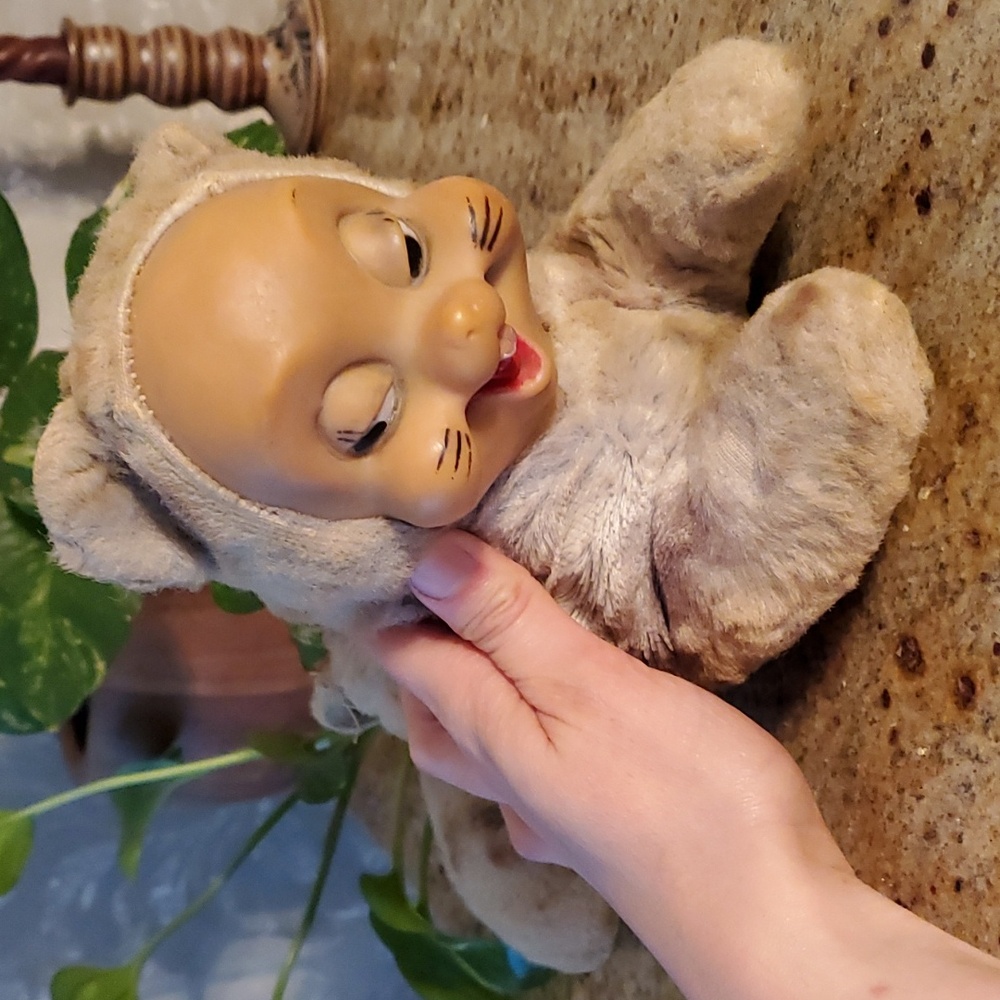 RARE VINTAGE rubber face stuffed cat